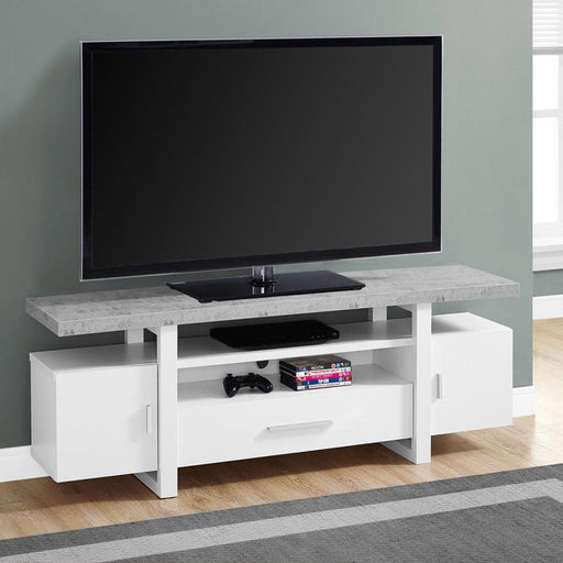 Monarch Specialties I 2725 | Meuble TV - 60" - Dessus en simili-ciment - Blanc-SONXPLUS Victoriaville