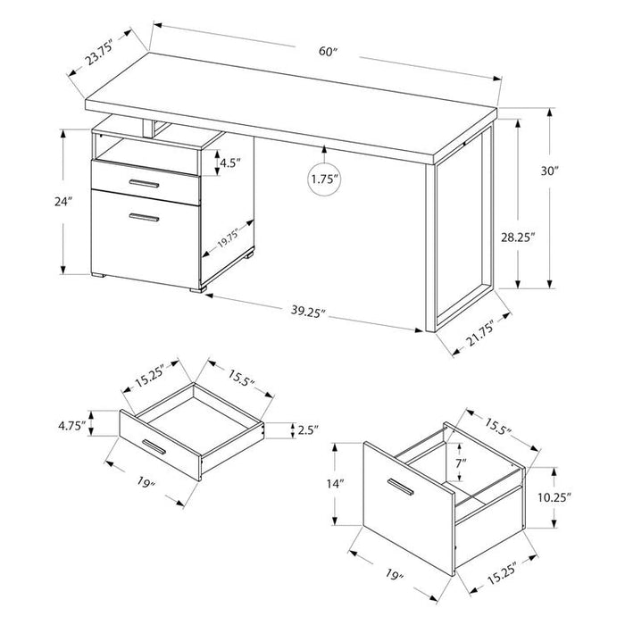 Monarch Specialties I 7143 | Meuble d'ordinateur - 60" - Métal argent - Espresso-SONXPLUS Victoriaville