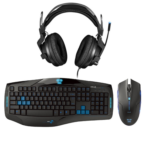 E-Blue EKM828BKUS-IU | Ensemble Cobra 3-en-1 de jeux - Clavier - Souris - Casque - Noir-SONXPLUS Victoriaville