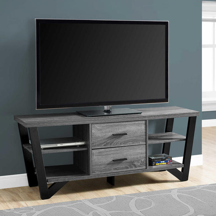 Monarch Specialties I2762 | Meuble TV - 60" - 2 Tiroirs de rangement - Gris/Noir-SONXPLUS Victoriaville