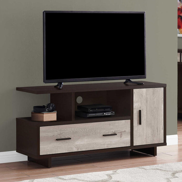 Monarch Specialties I2805 | Meuble TV - 48" - 1 Tiroir - 1 Armoire - Espresso/Taupe-SONXPLUS Victoriaville