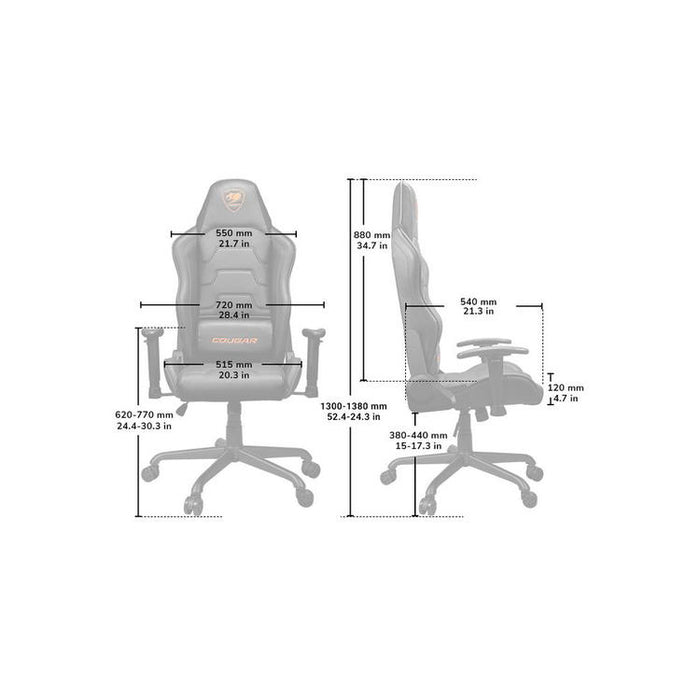 Cougar Armor Air | Chaise de jeu - Dossier haut à 2 options - Accoudoir réglable 2D - Orange-SONXPLUS Victoriaville